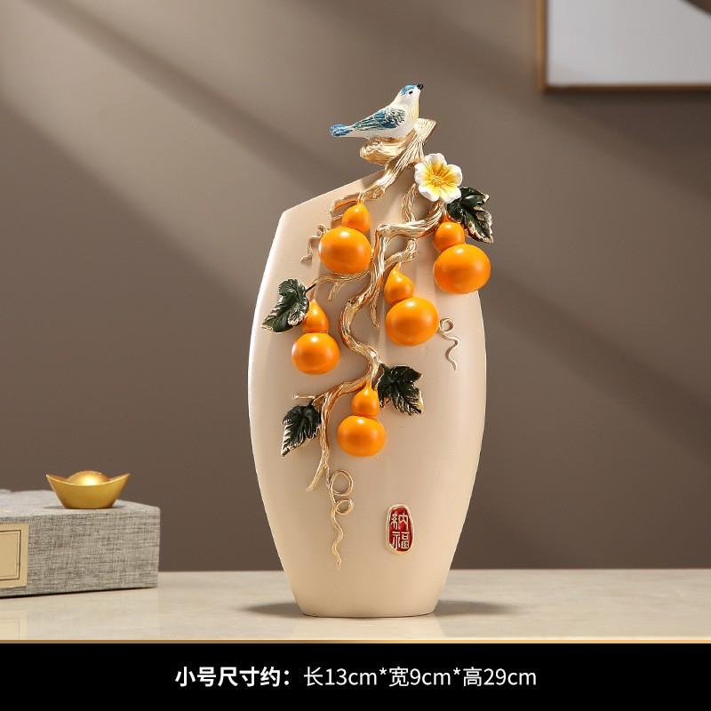 Ceramic Decorative Vase Living Room Entryway TV Cabinet Display Five Blessings Motif Vase Beige - Yellow Gourd
