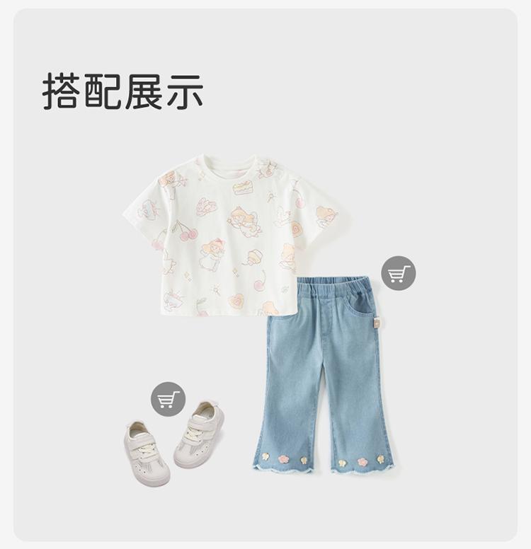 Davidella girls' short sleeved T-shirt summer outfit new baby antibacterial and mite resistant pure cotton top children's base shirt