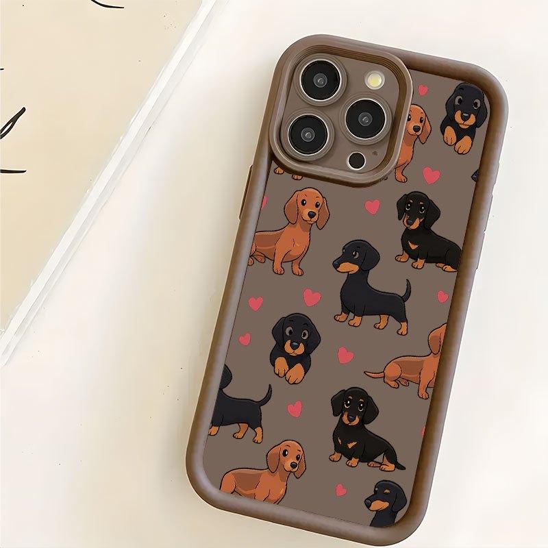 Love Sausage Dog Pattern Phone Case Suitable for iPhone 17 16 15 14 13 12 11 Pro/Max/Plus Anti Drop and Shockproof