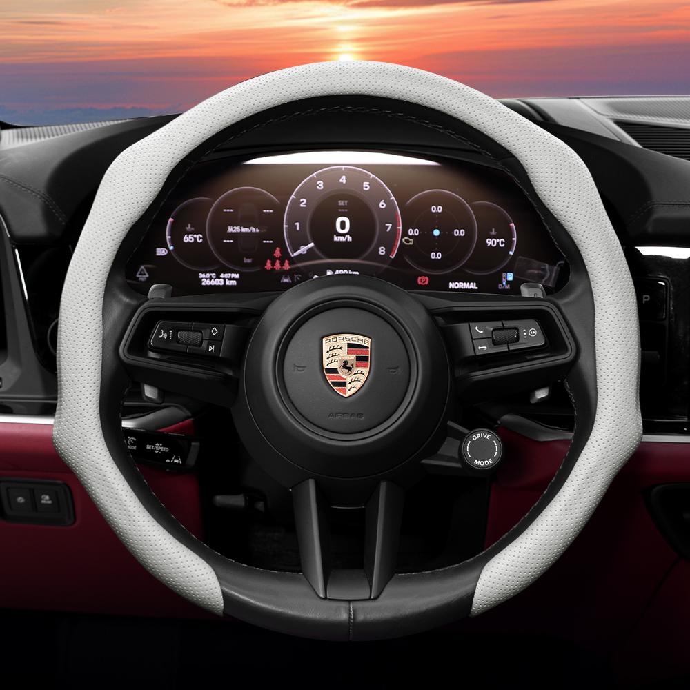 Suitable for Porsche Snap-On Steering Wheel Cover, Anti-Slip, Sweat-Absorbent, Perforated, Breathable Protective Cover, Macan Cayenne Taycan Panamera