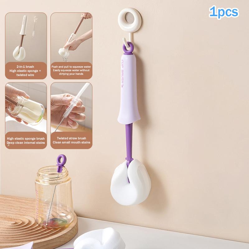 

2-In-1 Squeezing Cup Brush With Silicone Long Handle, Perfect For Household Use, Cleaning Cups And Water Bottles Thoroughly 1pcs фіолетовий