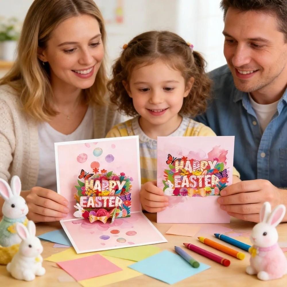 Vikbart 3D Popup Påskkort med Kuvert Festkort Kanin Ägg Gåvor Kort Semestergåvor