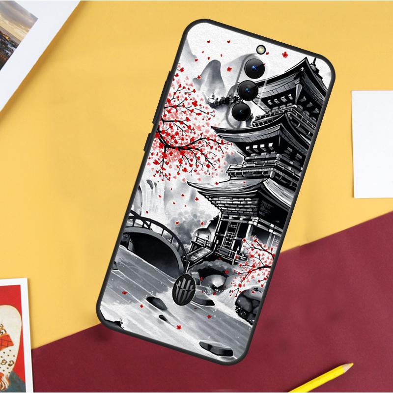 Japanese Art Temple Sakura Case For ZTE Nubia Red Magic 10S Pro Plus 8 9 10 Air 8S 9S 11 Pro Plus 6 7 6S 7S Pro Cover