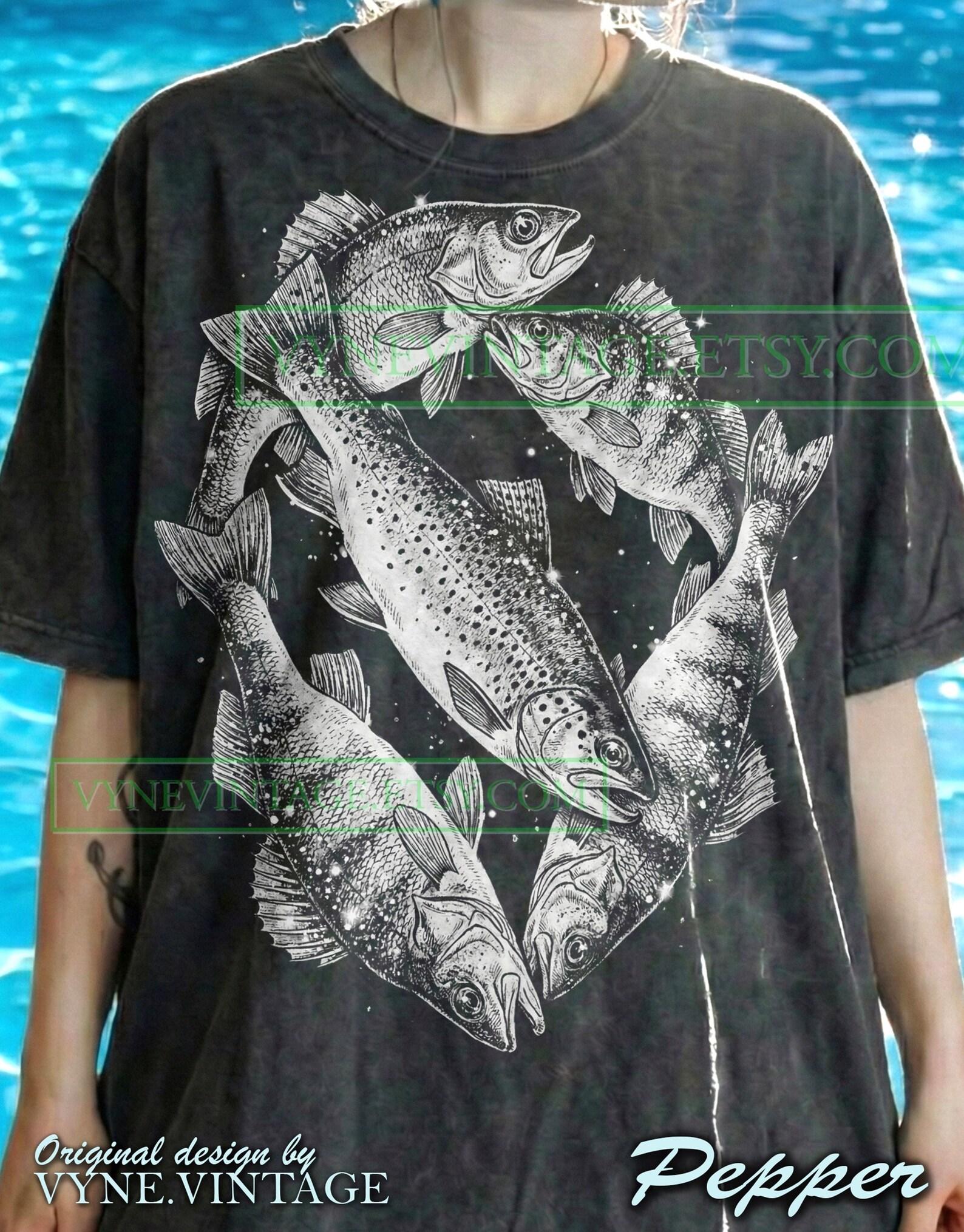 Vintage Fish Illustration Comfort Colors® Tshirt, Trout Fishing Tees, Angler Wildlife Sweater, River Life Tanktop, Black Background S