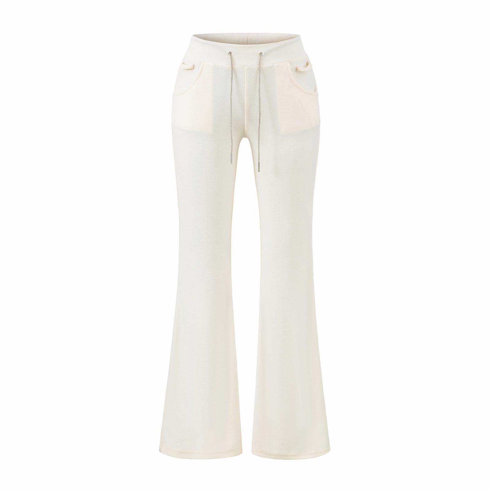 

Women s Trendy Casual Sports Micro-flare Lace-up Pants with Waist-cinching Slim Fit S кремовый/белый