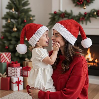 Festive Family Knit Hats: Christmas Themed Wool Hats for Adults and Kids