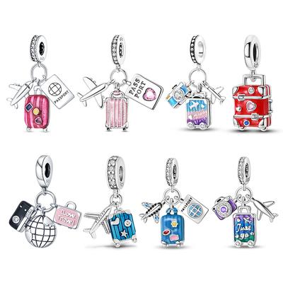 Charmscopper Airplane Luggage Passport Travel Three-Piece Set Charm Beads Fit 3Mm Original Bracelet Womens Diy Jewelry Gift