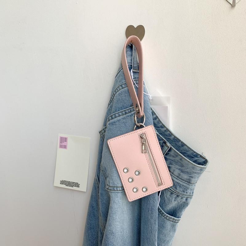 

2026 Korean Style Girls high-end Pu Pickup Bag Accessories Pendant Card Simple Exquisite Small Zipper Wallet рожевий