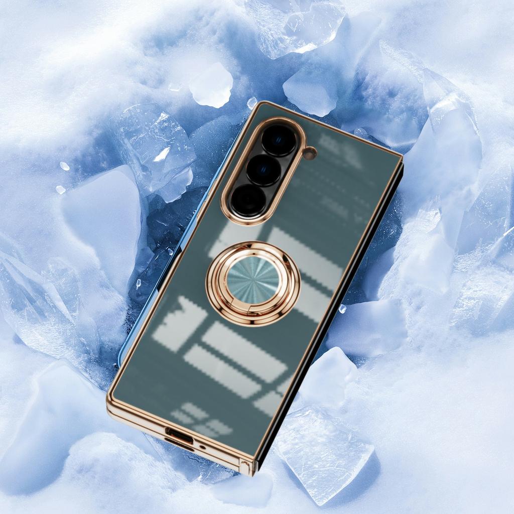 For Samsung Galaxy Z Fold5 5G Case Precise Cutouts 6D Electroplating TPU Phone Cover with Ring Holder