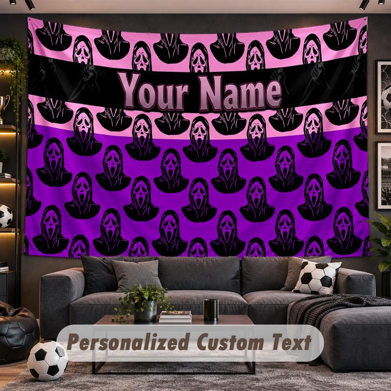 Scream Ghostface Personalized Tapestry Support Custom Name, Wall Art Home Decoration