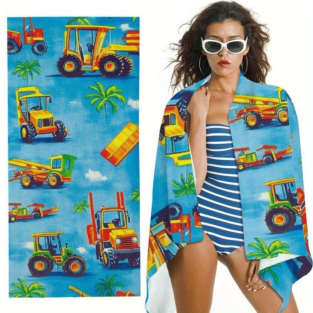 

Construction Trucks Beach Towel Patterned Sunscreen And Windproof Suitable For Swimming Pool Camping Travel Blanket W40*H60(CM)