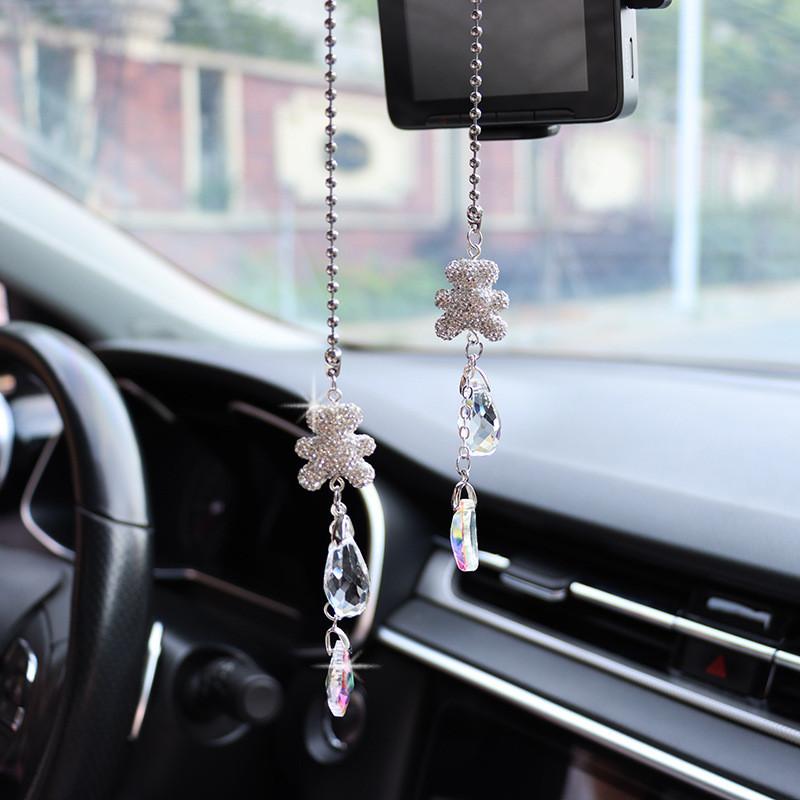Car Rearview Mirror Pendant Decorative Crystal Hanging Ornament Simple Style Diamond Material