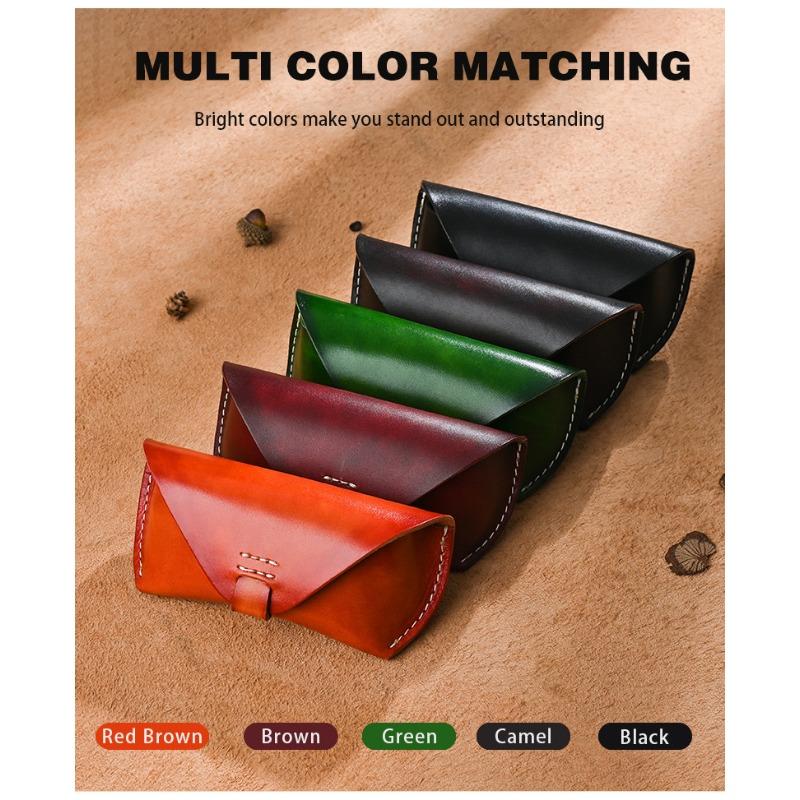 Guchaoke New Handmade Retro Vegetable-Tanned Leather Sun Glasses Case Thickened with Nose Pads and Shaped Eyewear Bag