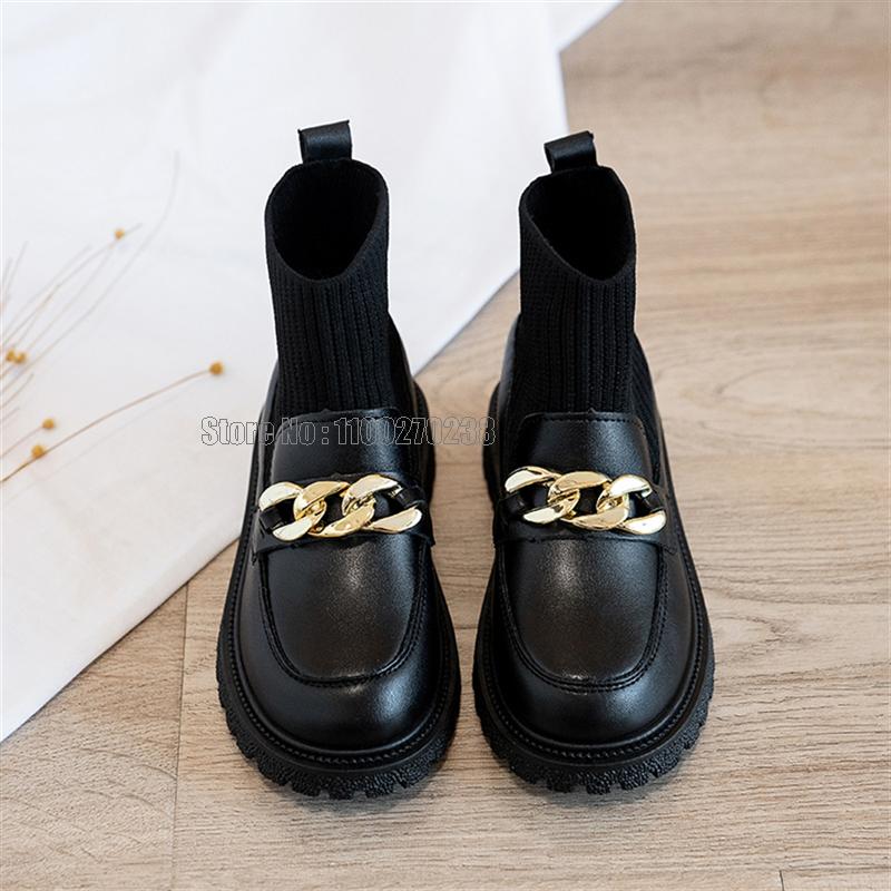 Children Socks Leather Boots Platform Slip On Girls Princess Non-slip Thick Bottom Kids Shoes