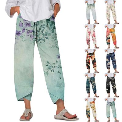 Women's Pants  With Pockets Casual Trousers Pants For Women Summer Casual Wide Leg Elastic Waist Pants With Pockets