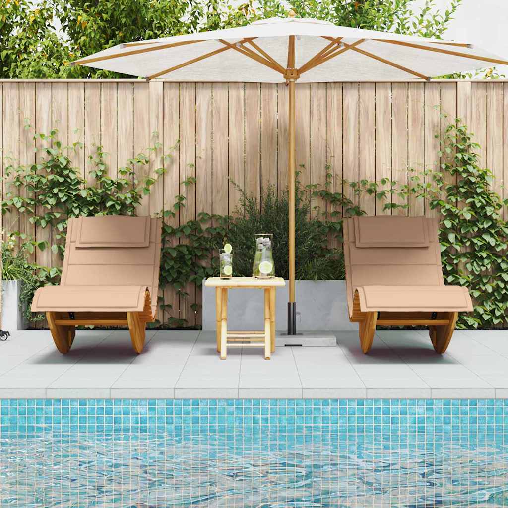 2 Person Sun Lounger with Cushions 2 Pcs Brown Solid Acacia Wood