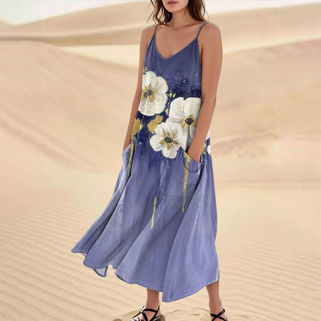 Damen Sommerkleid Lässig Locker Lange Strandurlaub Kleider