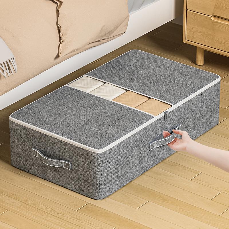 Clothes Under Bed Bedding Storage Bag with Lid Foldable for Bedding Toy Closet Organizer Space Saving Strap Reinforced Handle
