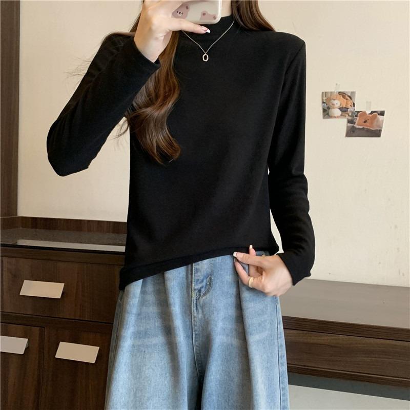 

Настоящая немецкая бархатная базовая рубашка осень и зима полуводолазка с длинным рукавом теплая простая однотонная облегающая женская одежда XL чёрный