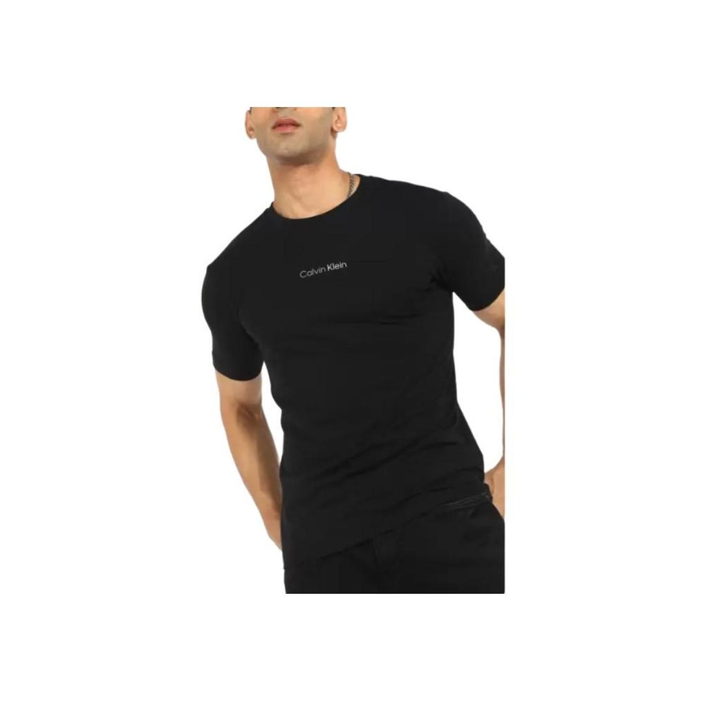 Calvin Klein Casual Crew Neck Rubber Logo Short Sleeve T-Shirt Men Tops Black J319782-BEH