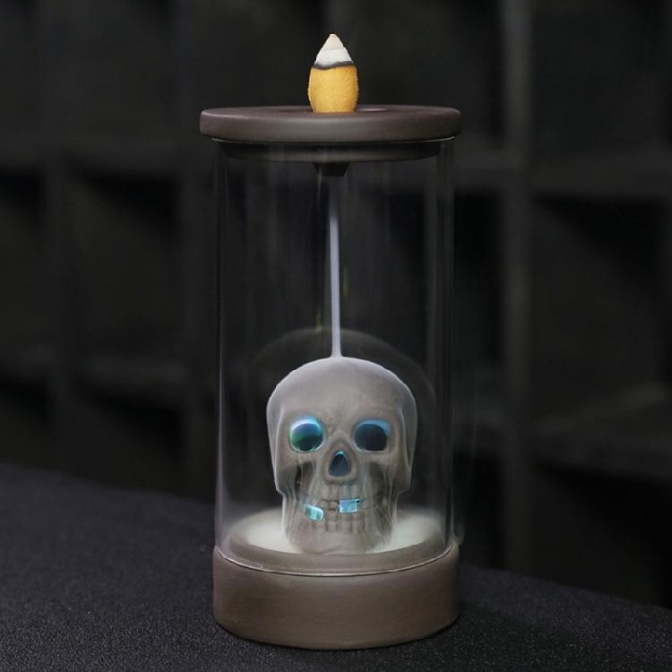 Windproof Lampshade LED Skull Ceramics Incenses Burners Waterfall Backflow Incenses Cones Holders for Home Decoration