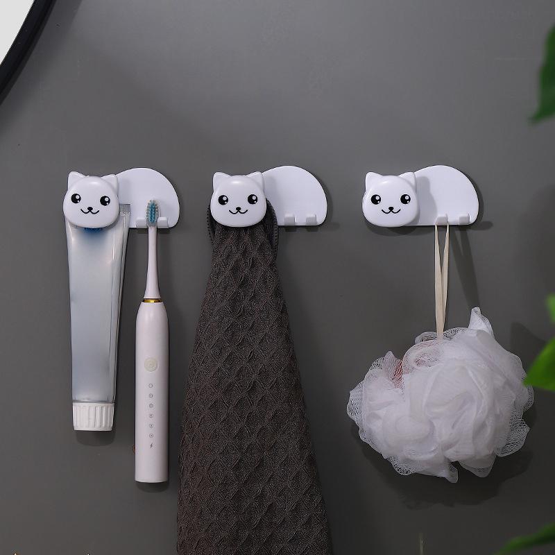 Plastic Cat Shaped Toothbrush Holder Non Perforated 2 In 1 Toothbrush Toothpaste Rack Wall Mounted Facial Cleanser Storage Clip