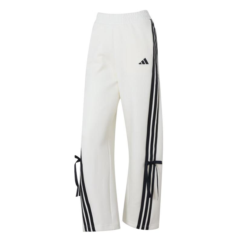 Adidas Loose Fit Lace-Up Striped Bow Wide Leg Casual Pants Women bottoms White KG3857