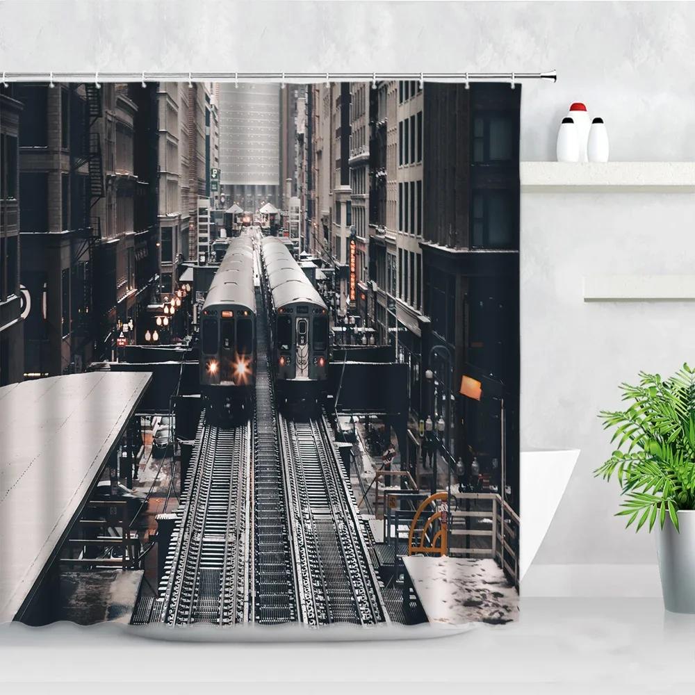 

Пейзажи американского города Печать Занавески для душа Нью-Йорк Современное здание Иллюстрация Занавески для ванной Домашний декор Экран с крючками W220xH180cm