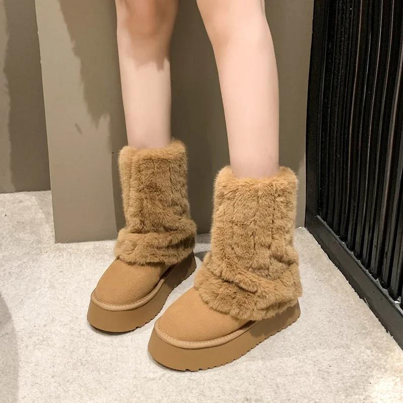 Fashion Thickened Plush Mid-calf Snow Boots for Women Warm Round Parker Winter Fashion Casual Snow Boots