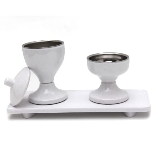 This 7-piece Buddhist Altar Set Features the Takayasu On Sound of a Rust-proof Bell, Water Container, Rice Container, Tray, Vase, Shikimi (sacred Ston