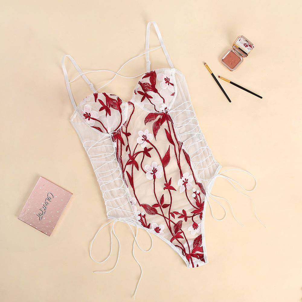 European and American new lace embroidered lingerie one-piece suit, sexy suit