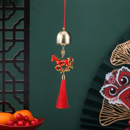 Chinese New Year Horse Pendant 2026 Feng Shui Zodiac Animal Charm Hanging Tassel Ornament with Bell for Fortune Wealth Success Home Shop Door Window