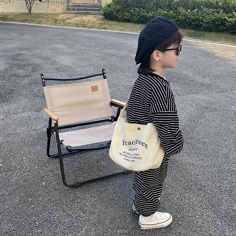 Childrens Canvas Shoulder Bag With Large Capacity And Letter Pattern For Casual Daily Use