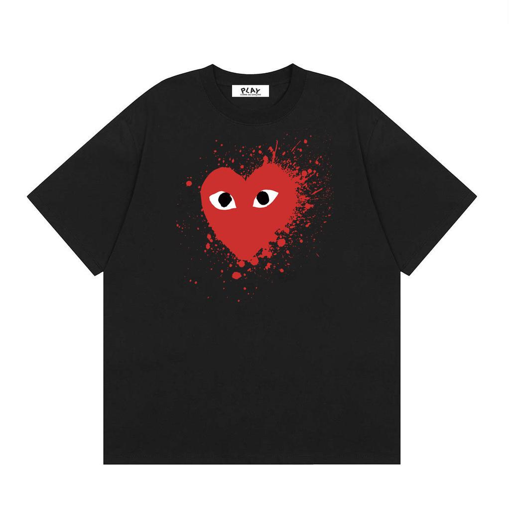 Unisex Crew Neck Short Sleeve Loose Fit Japanese Fresh T-Shirt Heart Geometric Print 100% Cotton Top