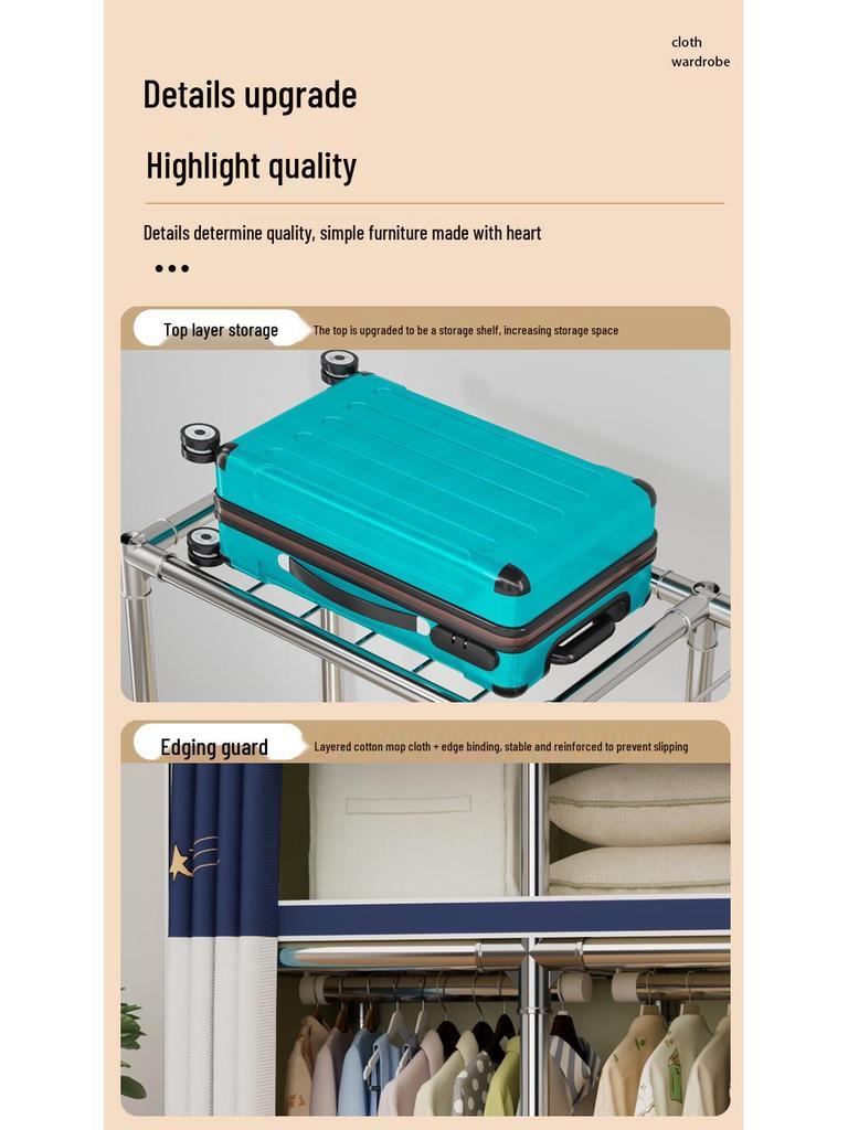 Sturdy Reinforced Steel Frame Fabric Wardrobe for Home & Bedroom Use