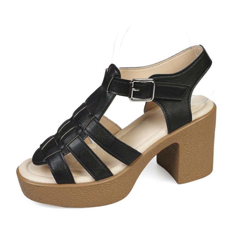 Übergröße 36-43 Strand-Plateausandalen Lackschuhe 2025 Sommer Elegant Block Hohe Absätze Sandalen Damen für Büro Mutter
