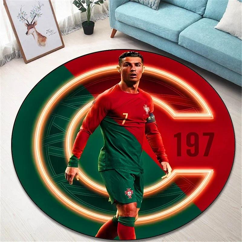 Berühmter Fußballstar Runder Teppich für Wohnzimmer Teppiche Camping Picknickmatten Flanell Anti-Rutsch-Teppich Yogamatte Jungengeburtstag Geschenke