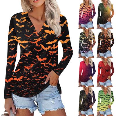 Women's Summer Fashion Casual  Printed V-Neck Long Sleeve Shirt Top