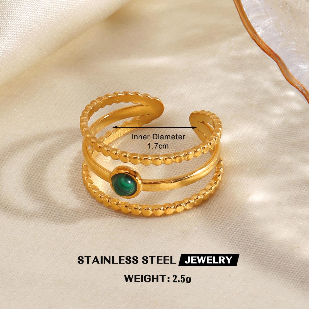 Stainless Steel Green Stone Rings for Women Men Vintage Geometric Metal Heart-Shaped Leaf Circular Open Ring Party Jewelry Gifts