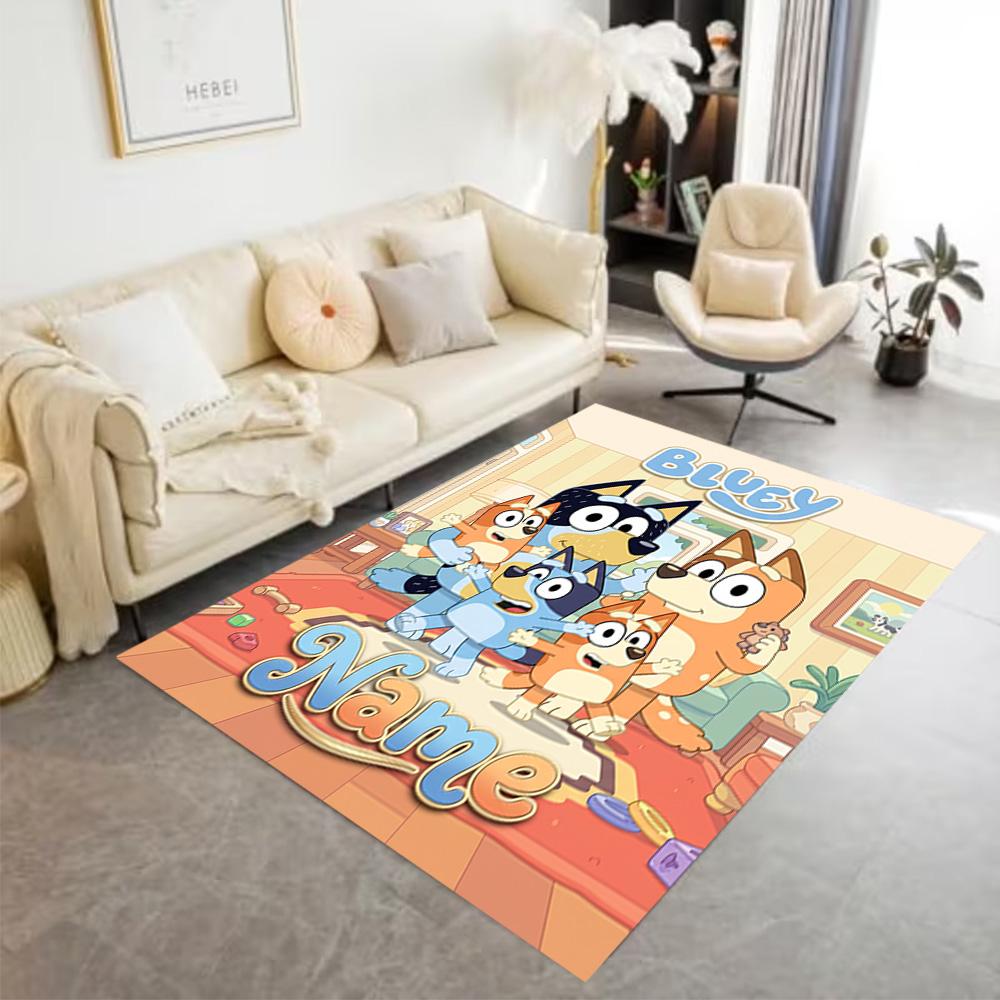 Bluey Family Adventure Customize Text Carpet Suitable for Living Rooms Study room Foyer Kitchen Anti-slip Rug Anime Office Decor