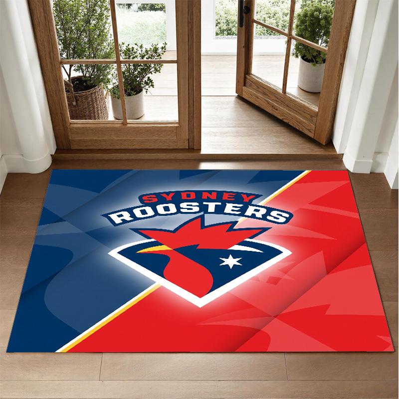 Sydney Roosters Design Crystal Velvet Rug Soft Decorative Mat for Bedroom Entrance
