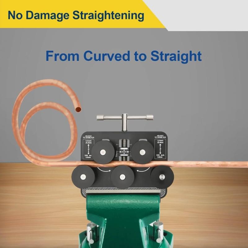 High Efficiency Brake Line Straightener Tool With Rollers For Copper Aluminum Fuels Tubing 3/16" to 1 Inch Diameters