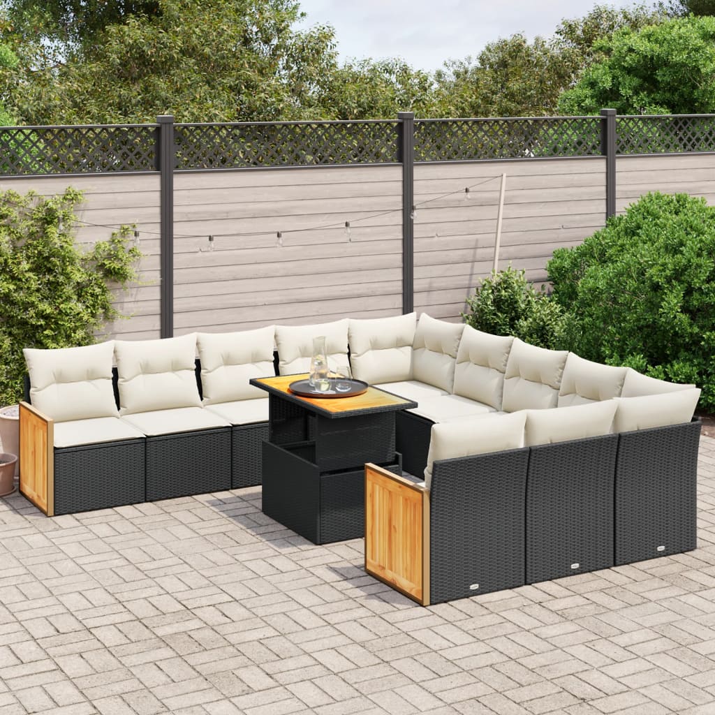 Vidaxl 11-Cz. Garden Lounge Set, Cushions Black Rattan Pe