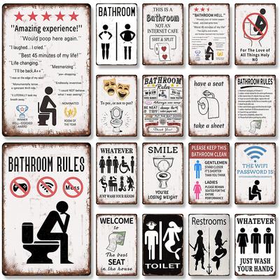 Lustiges Toiletten-Vintage-Metallplakat, Badezimmerregeln, Retro-Blechschild, Badezimmer-Toiletten-Wandkunst, Dekorationsplakette für moderne Wohnkultur