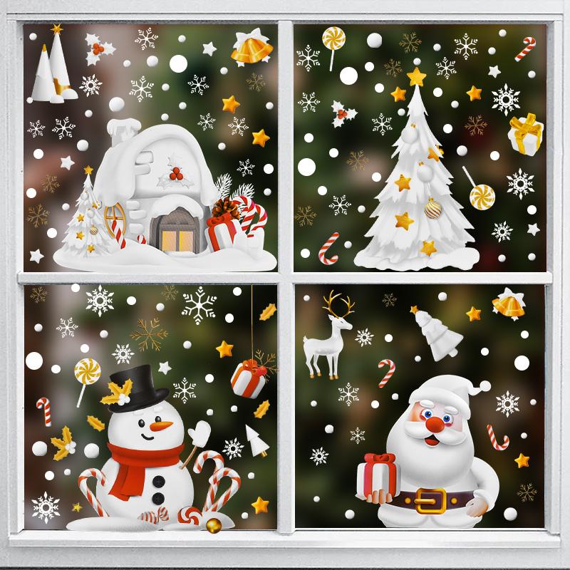 2025 Christmas Window Stickers Santa Claus Snowman Glass Sticker Christmas Home Room Decoration Static Stickers Happy New Year