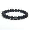 Geometric Black Dandan Stone Lava Rock Tiger Eye Beaded Bracelet With Elastic Cord For Men And Women