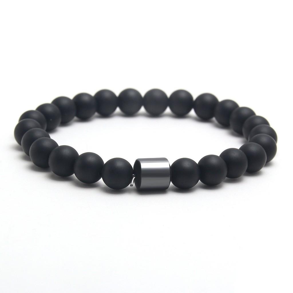 Geometric Black Dandan Stone Lava Rock Tiger Eye Beaded Bracelet With Elastic Cord For Men And Women