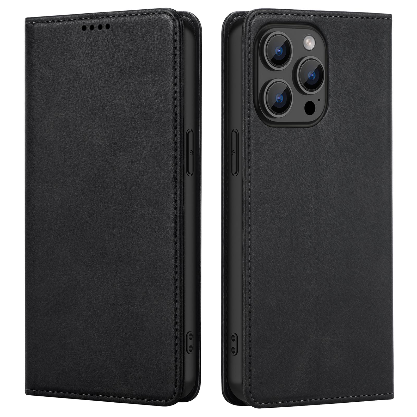 

For iPhone 15 Pro Max Case RFID Blocking Wallet PU Leather Flip Phone Cover Black