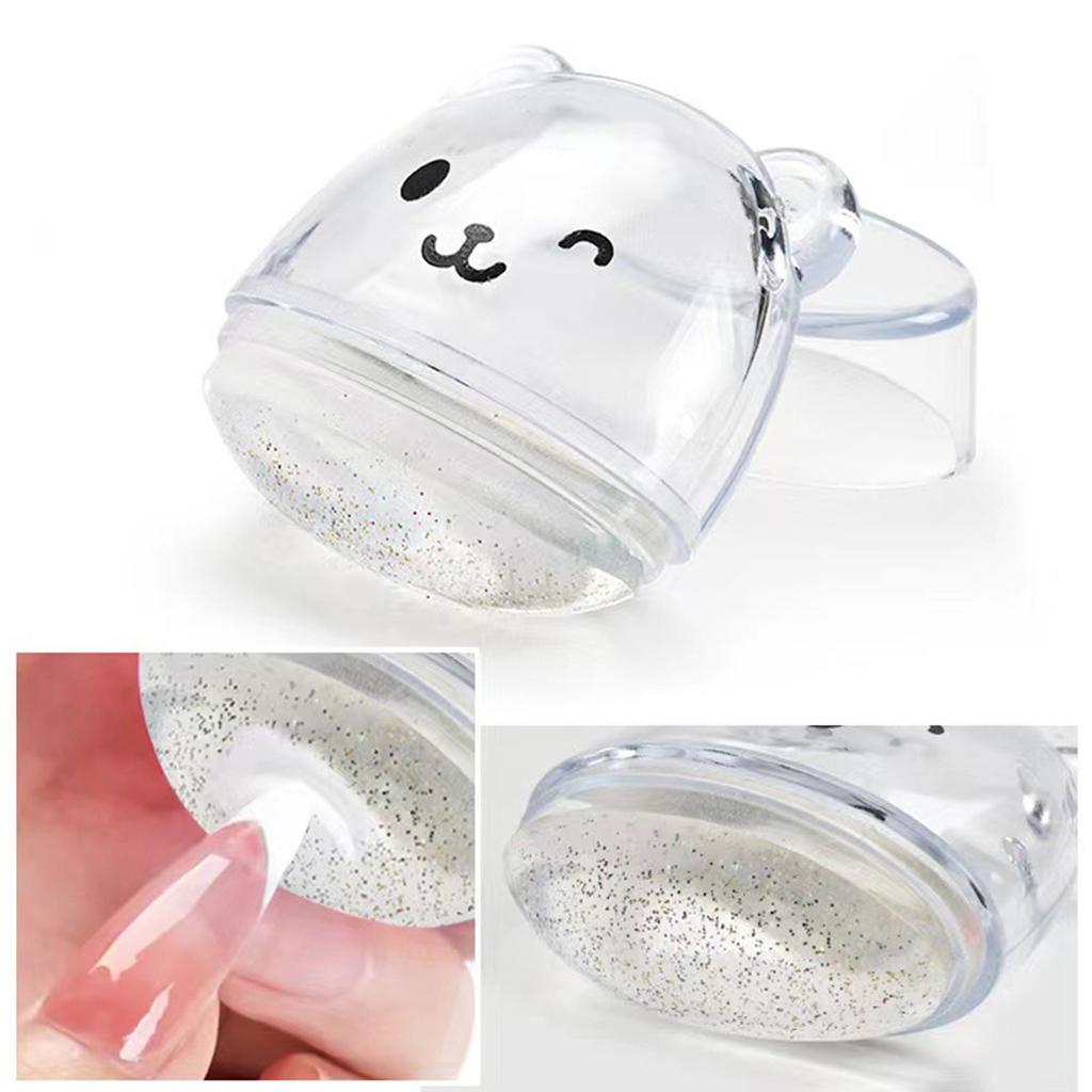 Silicone Nail Stamper Set French Tip Nail Stamp Cute Bear Jelly Stamper with Scraper Nails Art Template Tool for Woman
