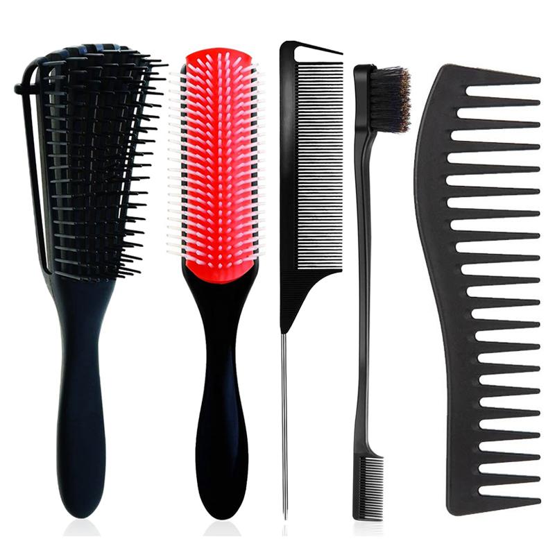 

5 шт./компл. набор кистей для распутывания волос, нейлоновая щетина, щетка для шампуня, щетка с двумя краями, щетка для расчесывания, расческа для укладки, салон
